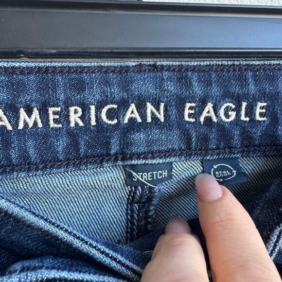 American Eagle Baggy Barrel Wide Leg Dark Solid Wash Jean Size 0 Regular 26 - Picture 4 of 7